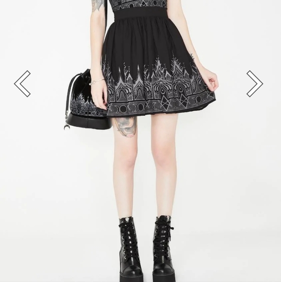 Killstar Duchess chiffon black grey printed goth witchy skirt - Picture 2 of 9